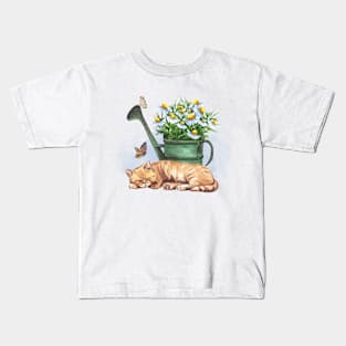 Watercolor Outdoor Sleeping Cat Kids T-Shirt